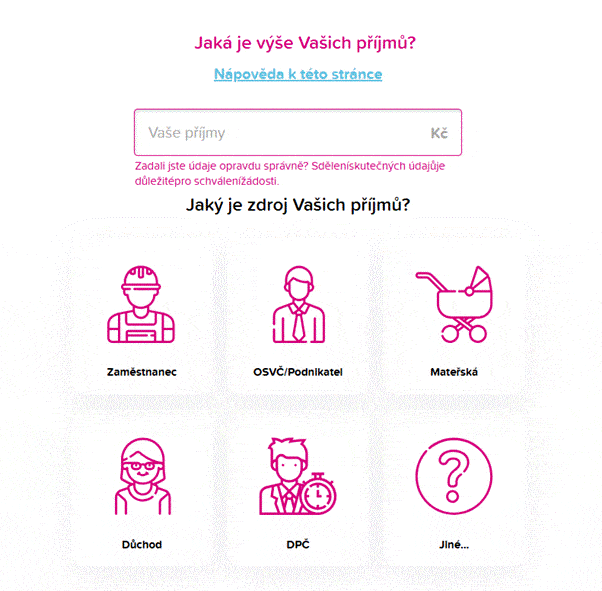 výše příjmů pro získání půjčky
